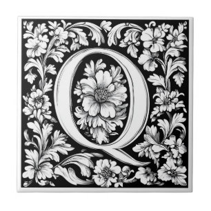 Mediaeval Illuminated Letter Q Tile