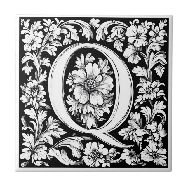 Mediaeval Illuminated Letter Q  Tile (Front)