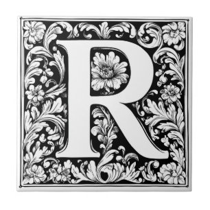 Mediaeval Illuminated Letter R Tile