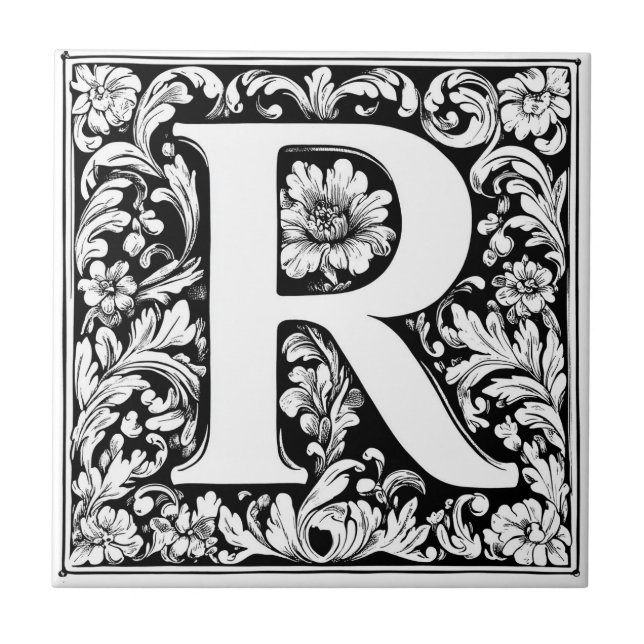 Mediaeval Illuminated Letter R Tile (Front)