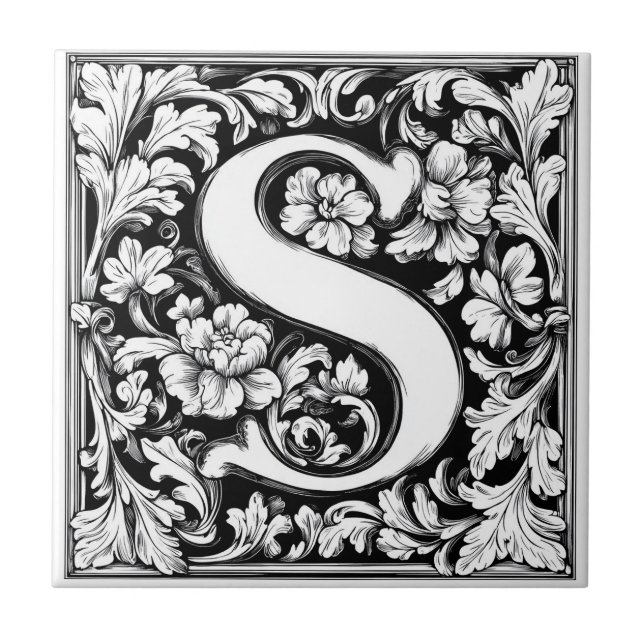 Mediaeval Illuminated Letter S Tile (Front)