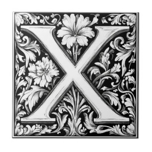 Mediaeval Illuminated Letter X Tile
