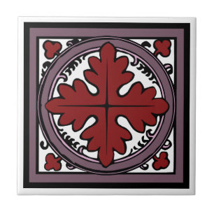 Mediaeval Illumination Red Acanthus Leaf Tile