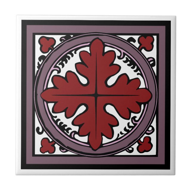 Mediaeval Illumination Red Acanthus Leaf Tile (Front)