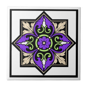 Mediaeval Illumination Violet Acanthus Leaf Tile