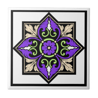 Mediaeval Illumination Violet Acanthus Leaf Tile