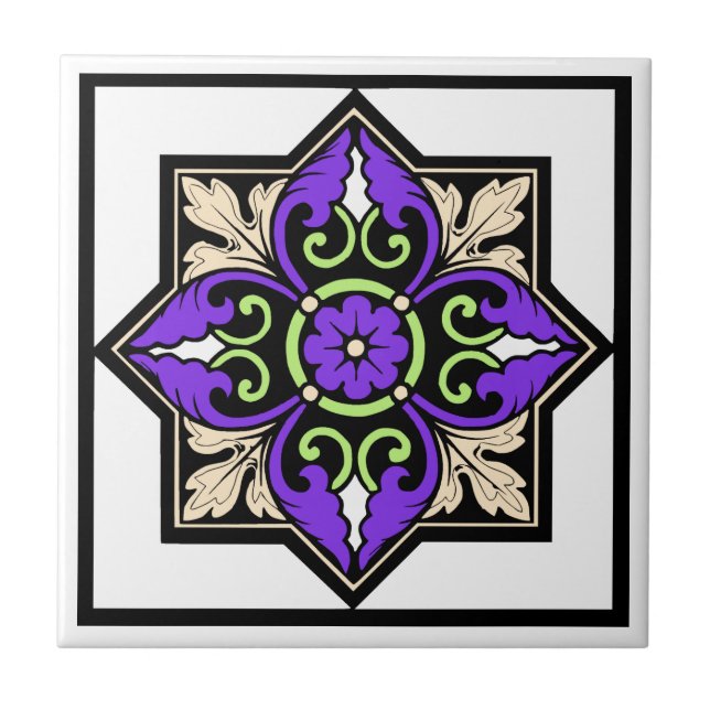 Mediaeval Illumination Violet Acanthus Leaf Tile (Front)