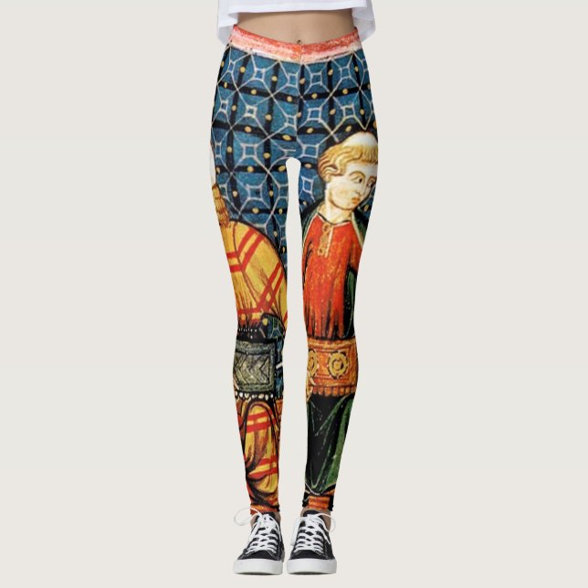 Mediaeval illustrations of Hurdy Gurdy players  Leggings (Front)