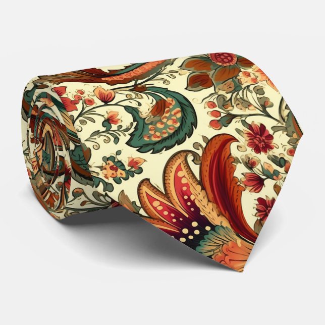 Mediaeval Inspired Floral Paisley Pattern Tie (Rolled)