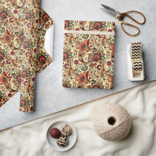 Mediaeval Inspired Floral Paisley Pattern Wrapping Paper