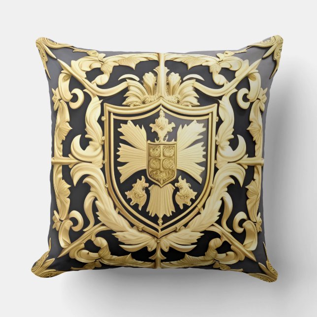 Mediaeval Inspired Golden Crest Ornamental Shield Cushion (Front)