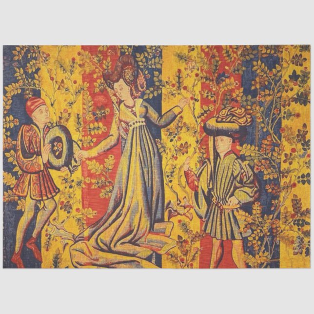 Mediaeval Italian Chinoiserie Red Blue Decoupage Tissue Paper (Front)