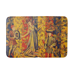 Mediaeval Italian Red Blue Yellow Chinoiserie  Bath Mat