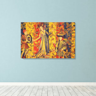 Mediaeval Italian Red Blue Yellow Chinoiserie  Canvas Print