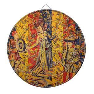 Mediaeval Italian Red Blue Yellow Chinoiserie Dartboard