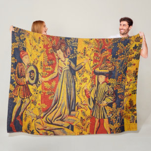 Mediaeval Italian Red Blue Yellow Chinoiserie  Fleece Blanket