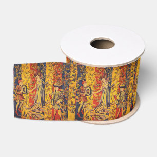 Mediaeval Italian Red Blue Yellow Chinoiserie Grosgrain Ribbon