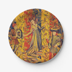Mediaeval Italian Red Blue Yellow Chinoiserie Paper Plate