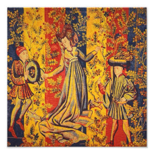 Mediaeval Italian Red Blue Yellow Chinoiserie  Photo Print