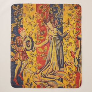 Mediaeval Italian Red Blue Yellow Chinoiserie Sherpa Blanket
