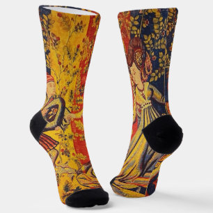 Mediaeval Italian Red Blue Yellow Chinoiserie  Socks