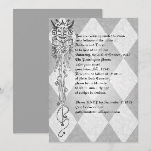 Mediaeval Jester Diamonds Goth Wedding Invitation