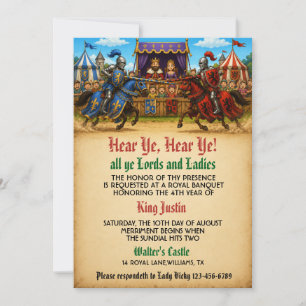 Mediaeval Joust Royal Birthday Knight Tournament Invitation