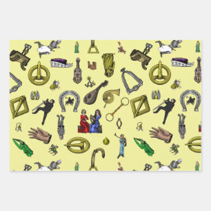 Mediaeval Kights, Engineering, and Plants Wrapping Paper Sheet