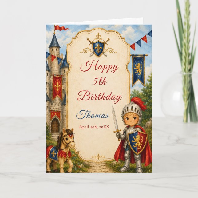 Mediaeval Knight 5th Birthday Card (Front)