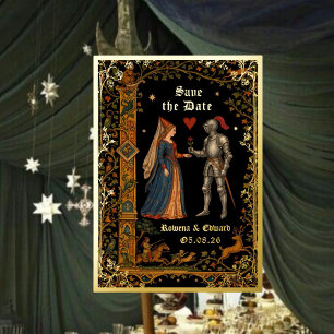 Mediaeval Knight and Lady Manuscript Save the Date