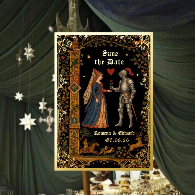 Mediaeval Knight and Lady Manuscript Save the Date (Creator Uploaded)
