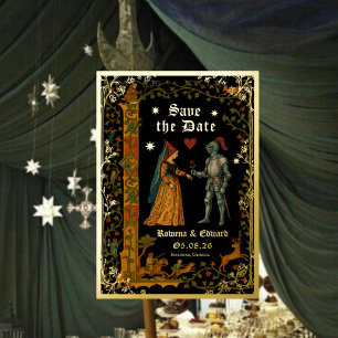 Mediaeval Knight and Lady Manuscript Save the Date
