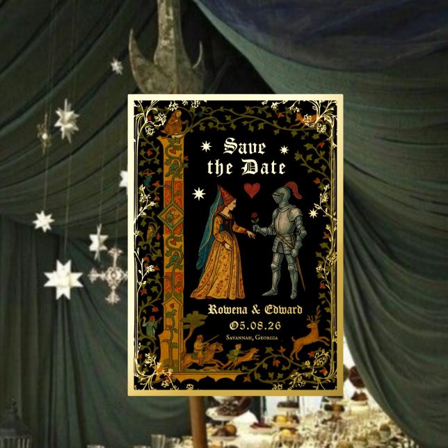 Mediaeval Knight and Lady Manuscript Save the Date (Creator Uploaded)