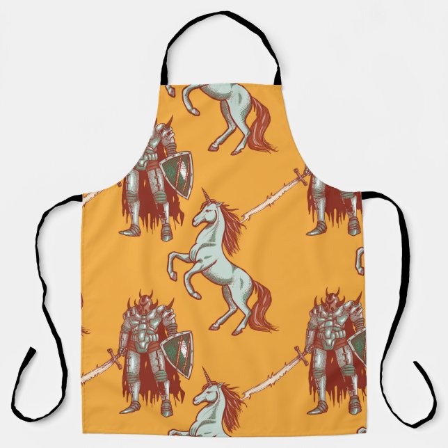 mediaeval knight and unicorn seamless pattern apron (Front)