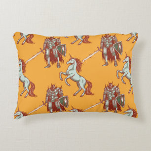 mediaeval knight and unicorn seamless pattern decorative cushion