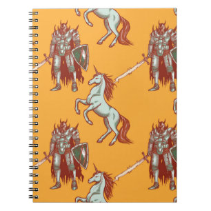 mediaeval knight and unicorn seamless pattern notebook