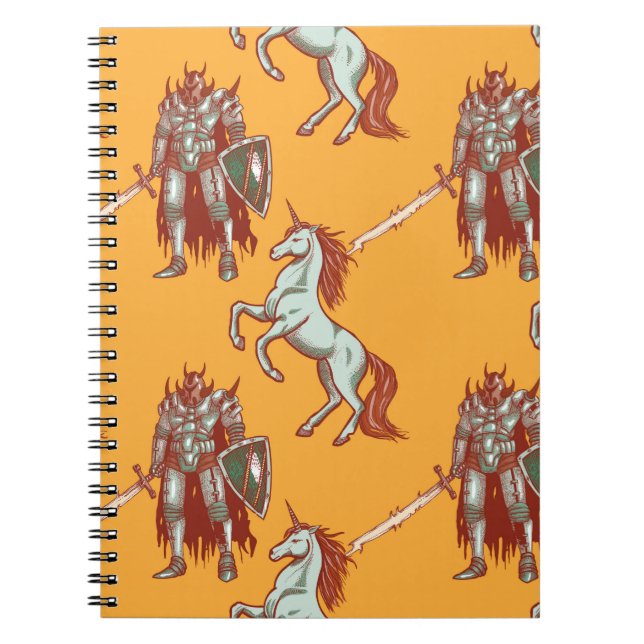mediaeval knight and unicorn seamless pattern notebook (Front)