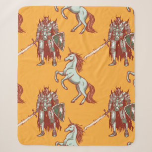 mediaeval knight and unicorn seamless pattern sherpa blanket