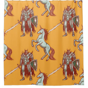 mediaeval knight and unicorn seamless pattern shower curtain