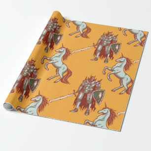 mediaeval knight and unicorn seamless pattern wrapping paper