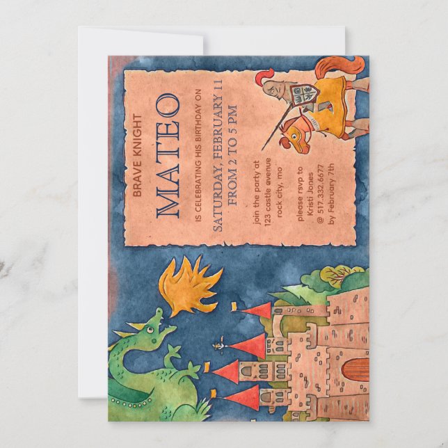 Mediaeval Knight Birthday Invitation (Front)
