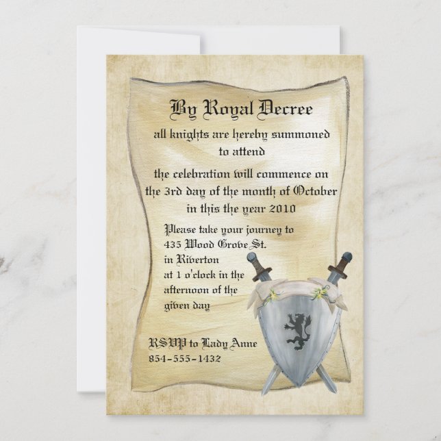 Mediaeval Knight Birthday Invitation (Front)