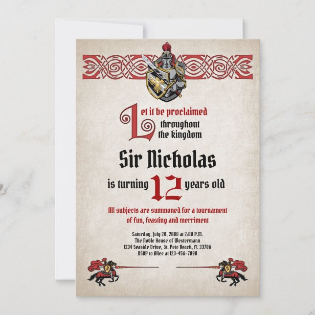 Mediaeval Knight Birthday Invitation (Front)