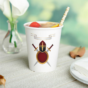 Mediaeval Knight Crest Helmet Swords Shield  Paper Cups