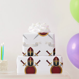 Mediaeval Knight Crest Helmet Swords Shield  Wrapping Paper