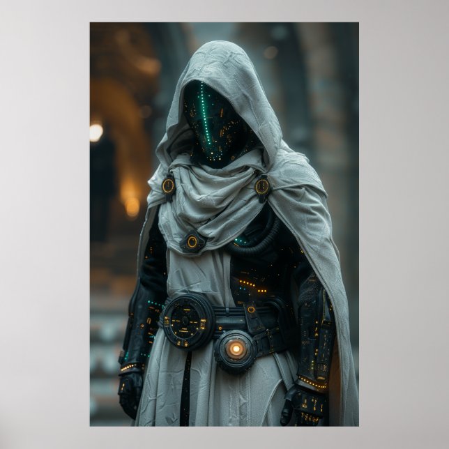 Mediaeval Knight Cybernetic Mage with Cool Robes P Poster (Front)