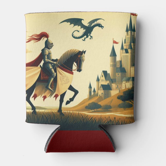 Mediaeval Knight/dragon/castle fantsy Can Cooler (Front)