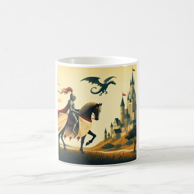 Mediaeval Knight/dragon/castle fantsy Coffee Mug (Center)