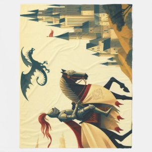 Mediaeval Knight/dragon/castle fantsy Fleece Blanket