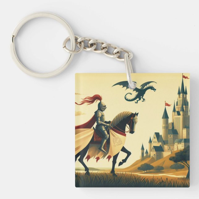 Mediaeval Knight/dragon/castle fantsy Key Ring (Front)